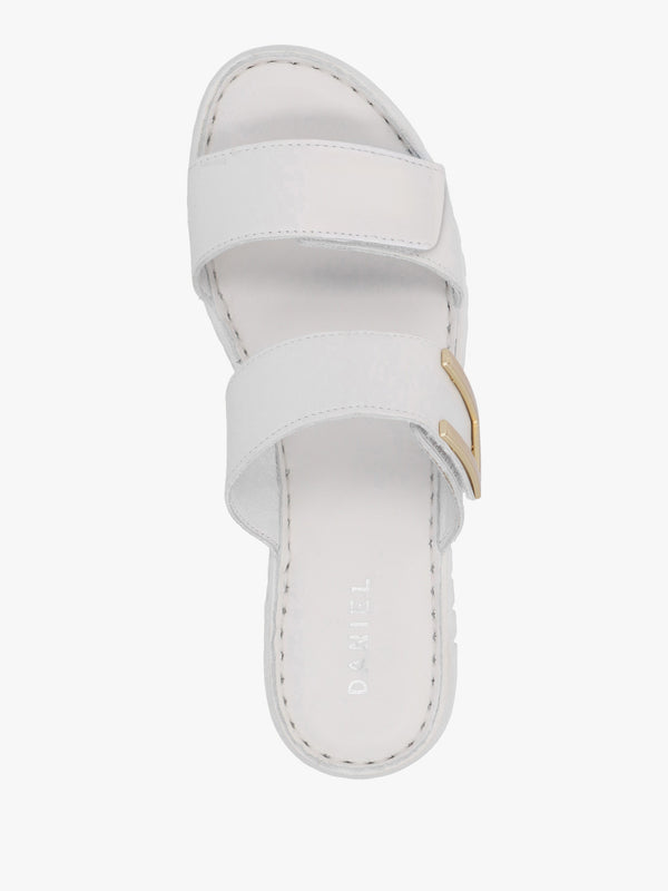 Daniel Lorli White Leather Two Strap Low Wedge Sandals