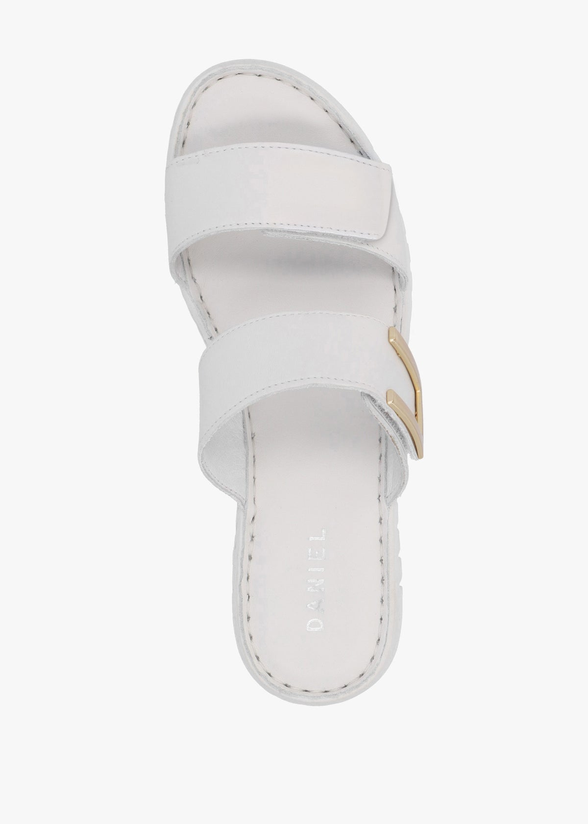 Daniel Lorli White Leather Two Strap Low Wedge Sandals