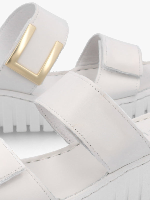 Daniel Lorli White Leather Two Strap Low Wedge Sandals