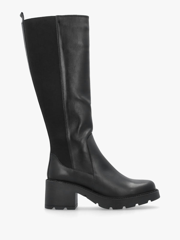 Daniel Luxor Black Leather Block Heel Knee Boots
