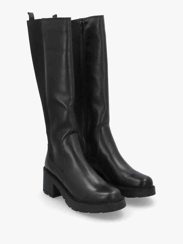 Daniel Luxor Black Leather Block Heel Knee Boots