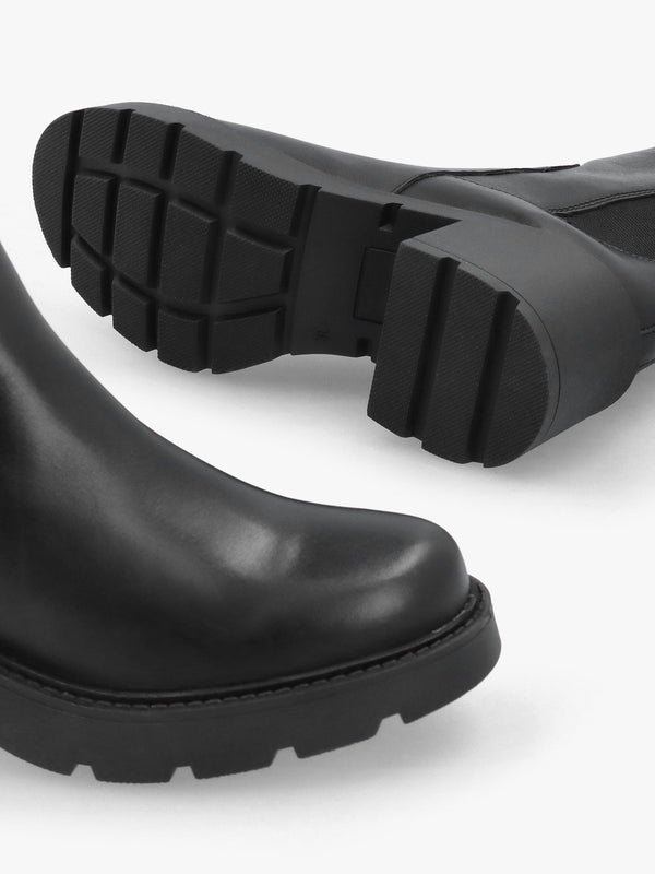 Daniel Luxor Black Leather Block Heel Knee Boots