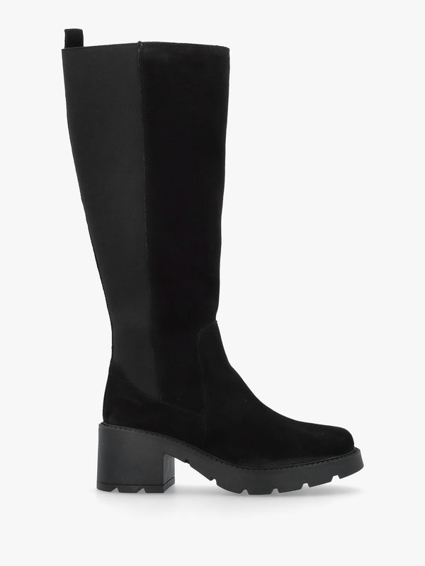 Luxor Black Suede Block Heel Knee Boots