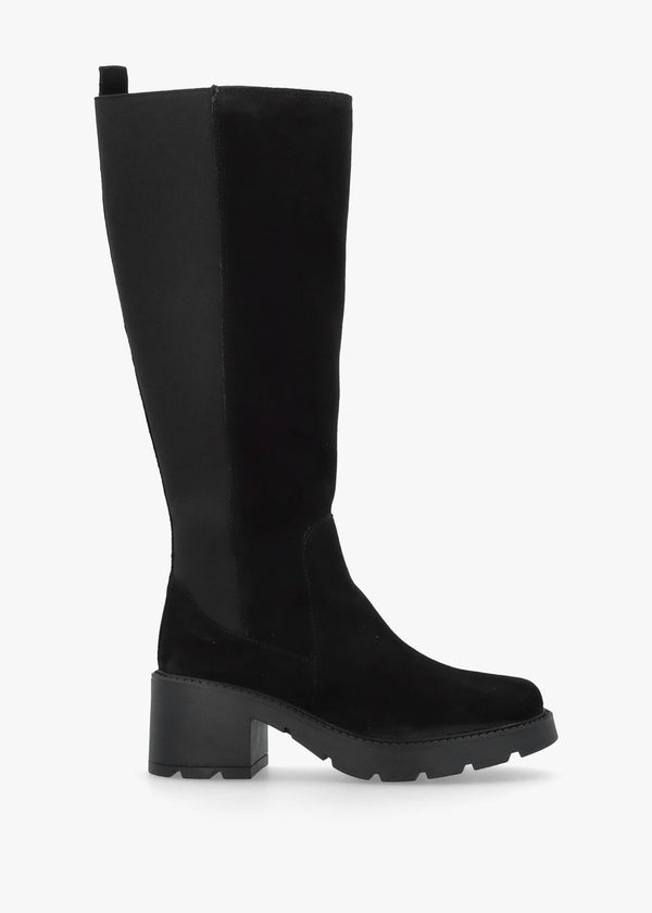 Luxor Black Suede Block Heel Knee Boots