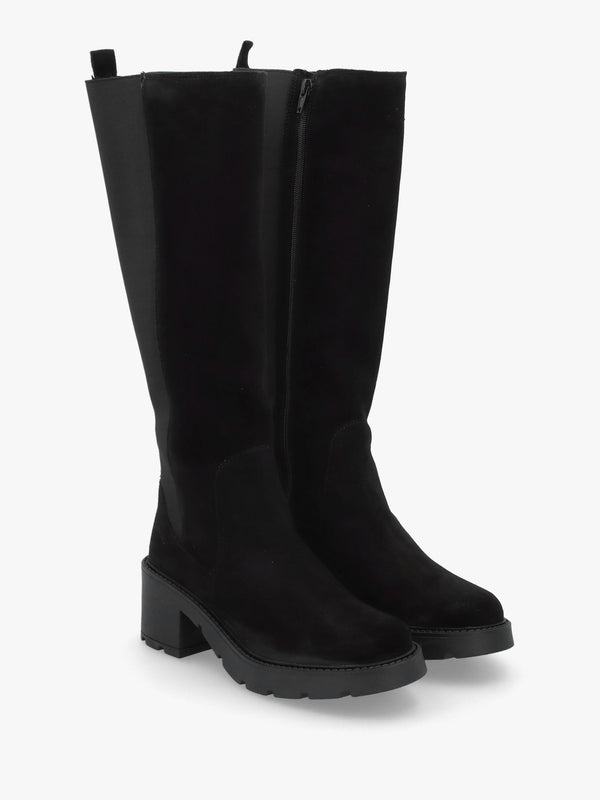 Luxor Black Suede Block Heel Knee Boots