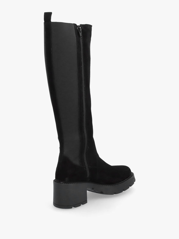 Luxor Black Suede Block Heel Knee Boots