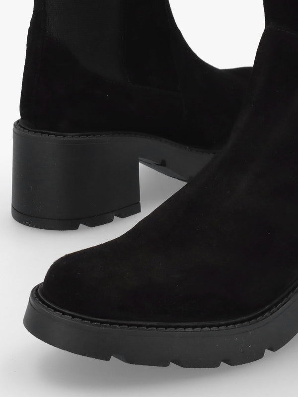 Luxor Black Suede Block Heel Knee Boots