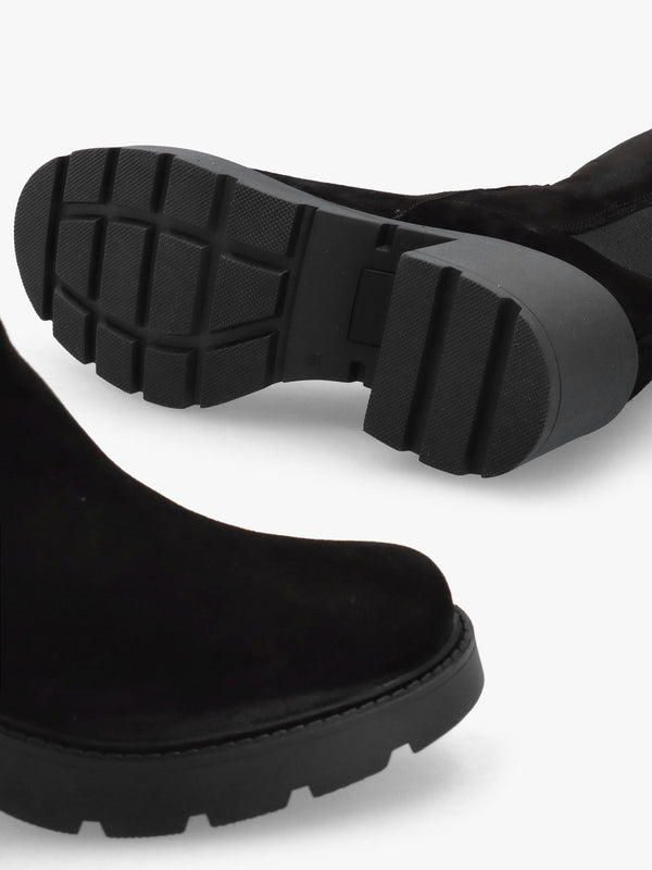 Luxor Black Suede Block Heel Knee Boots