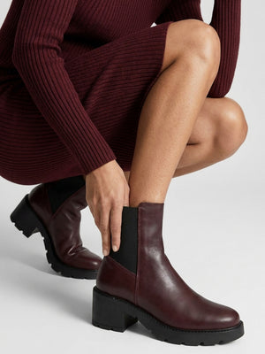 Daniel Luxor Burgundy Leather Block Heel Chelsea Boots