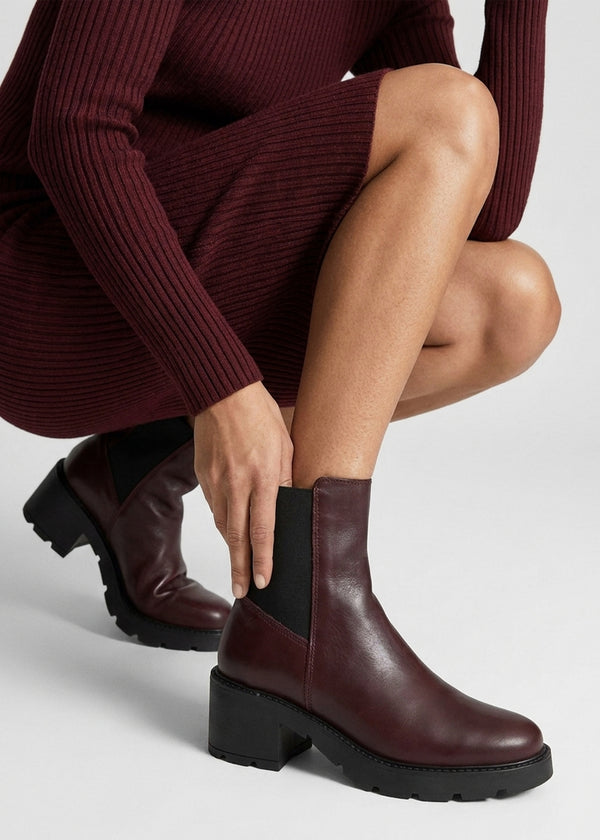 Daniel Luxor Burgundy Leather Block Heel Chelsea Boots