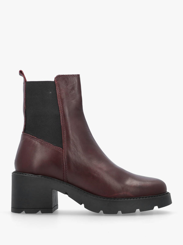 Luxor Burgundy Leather Block Heel Chelsea Boots