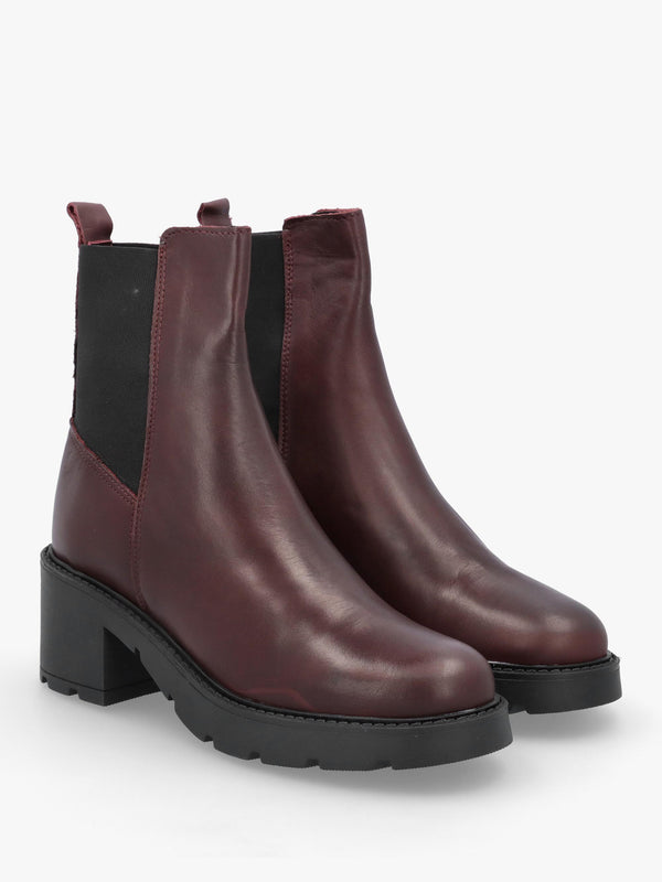 Luxor Burgundy Leather Block Heel Chelsea Boots