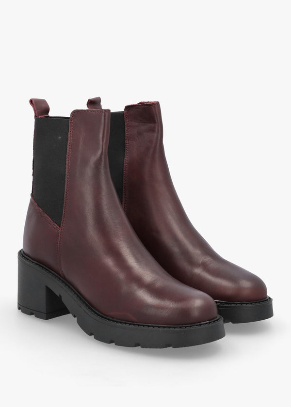 Luxor Burgundy Leather Block Heel Chelsea Boots