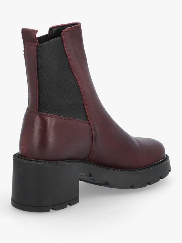 Luxor Burgundy Leather Block Heel Chelsea Boots