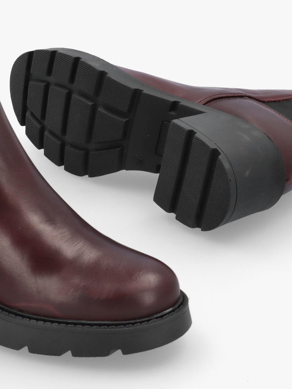 Luxor Burgundy Leather Block Heel Chelsea Boots