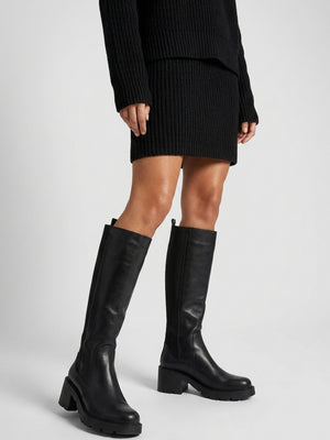 Daniel Luxor Black Leather Block Heel Knee Boots