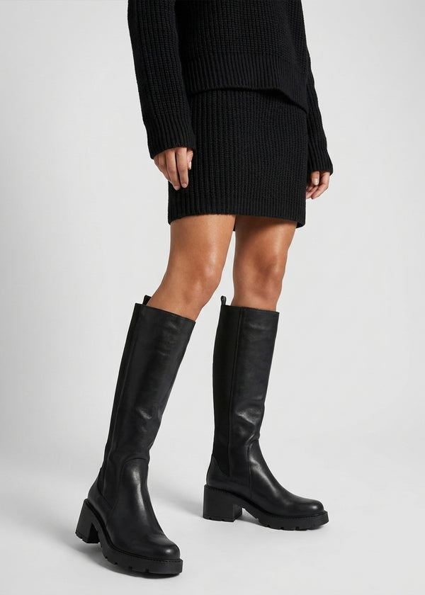 Daniel Luxor Black Leather Block Heel Knee Boots