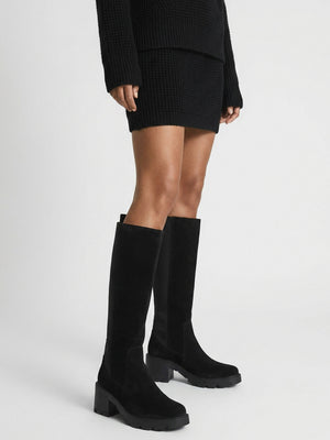 Daniel Luxor Black Suede Block Heel Knee Boots