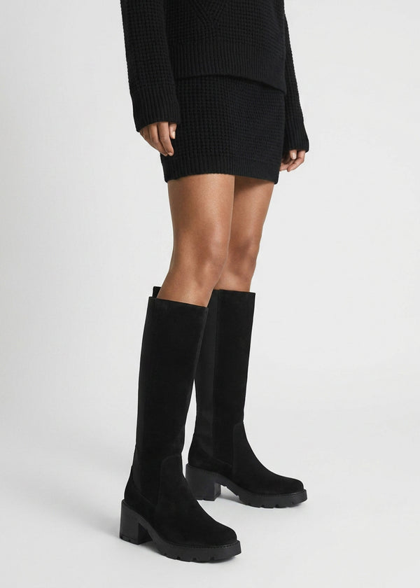 Daniel Luxor Black Suede Block Heel Knee Boots