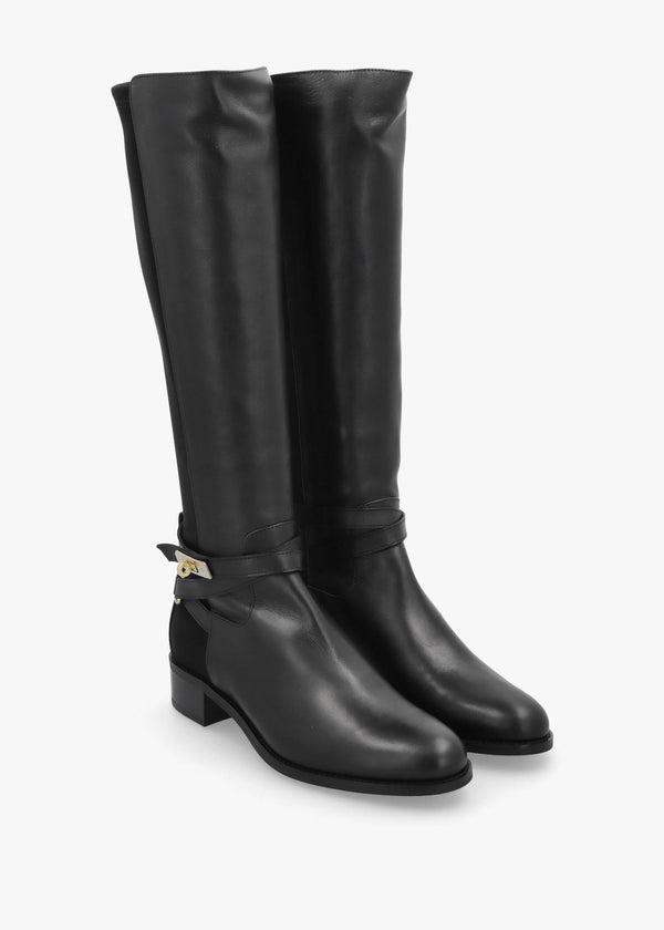 Madrina Black Leather Riding Knee Boots