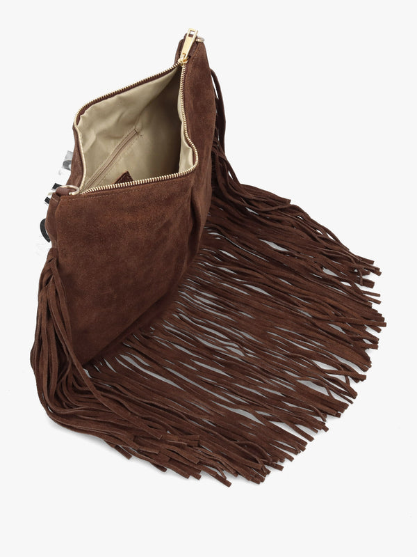Makala Brown Suede Fringed Boho Bag
