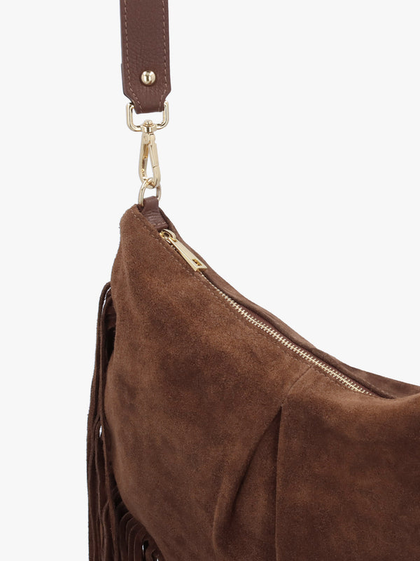 Makala Brown Suede Fringed Boho Bag
