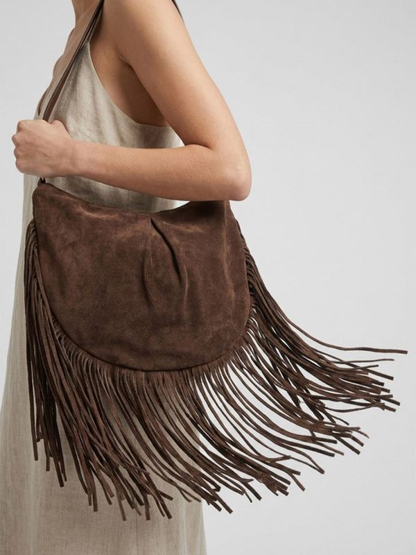 Makala Brown Suede Fringed Boho Bag