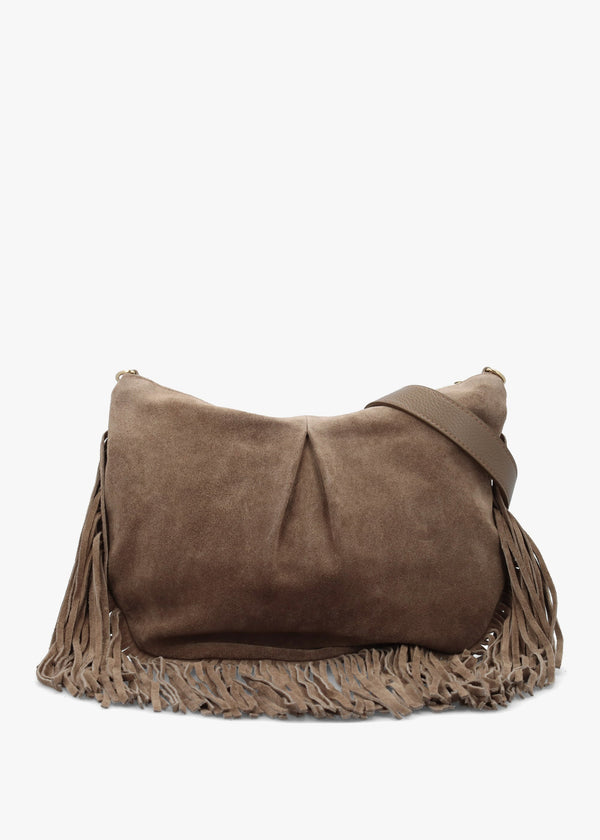 Makala Taupe Suede Fringed Boho Bag