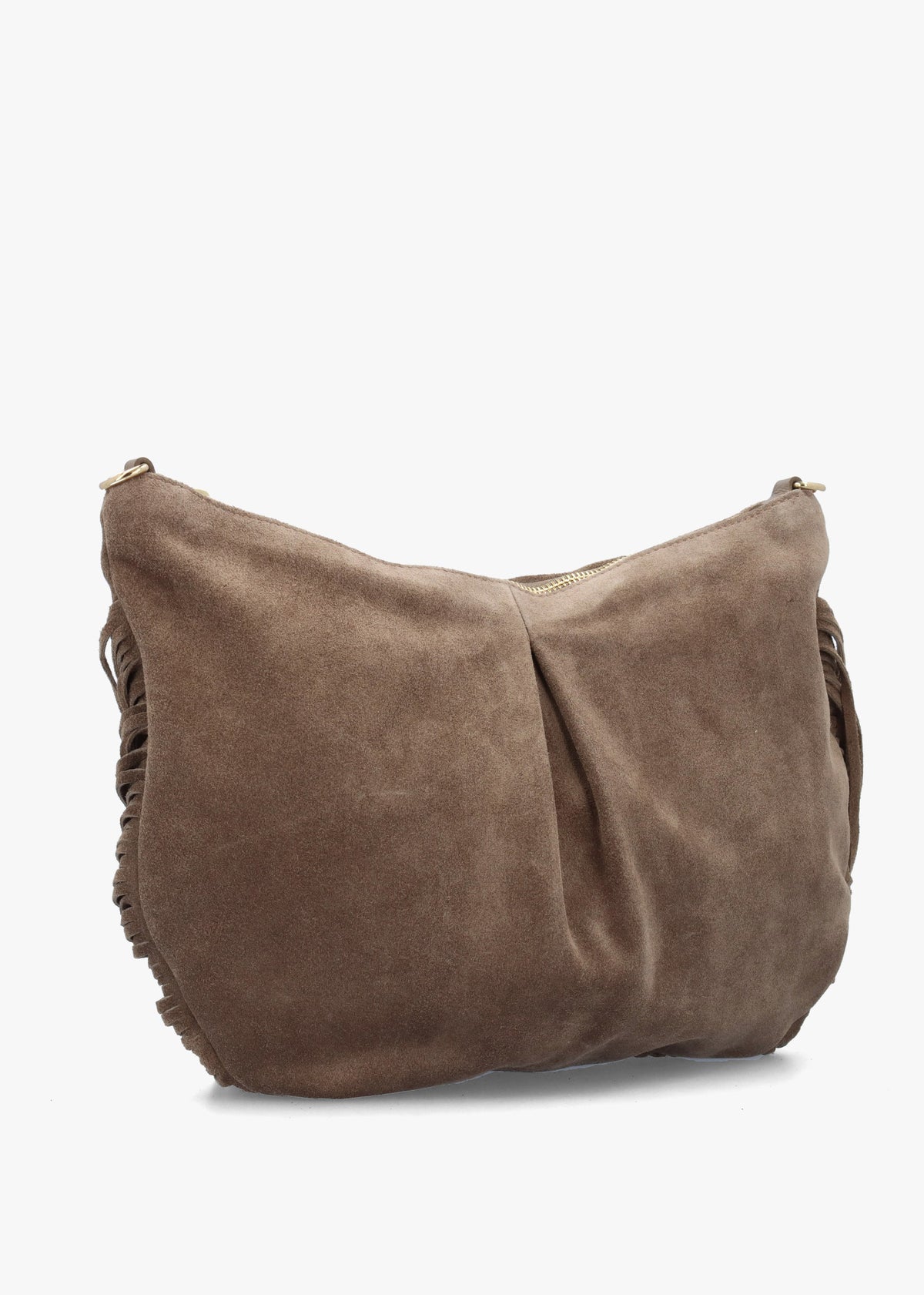 Makala Taupe Suede Fringed Boho Bag