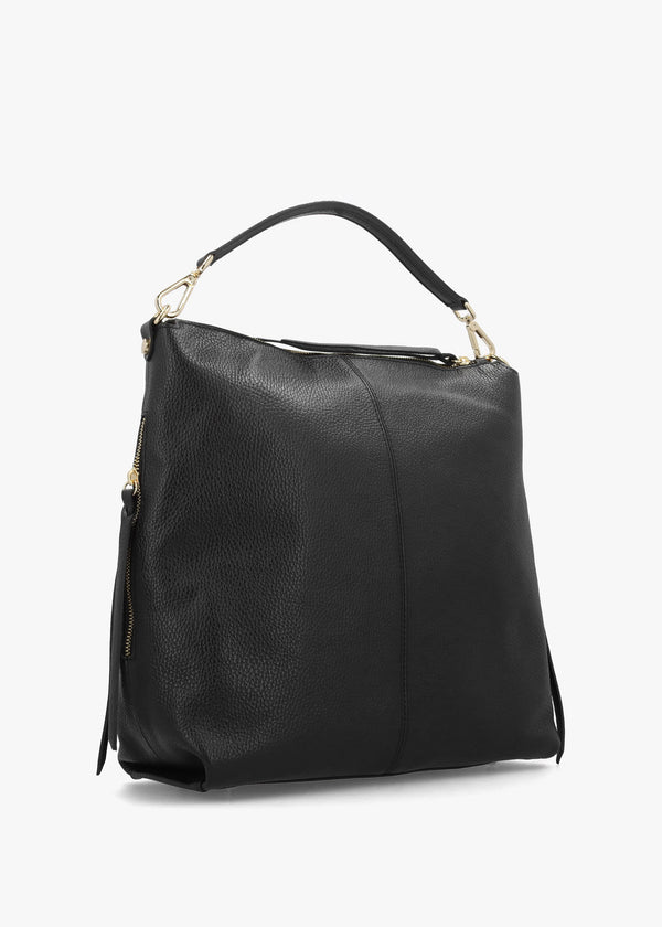 Maya Black Leather Hobo Bag