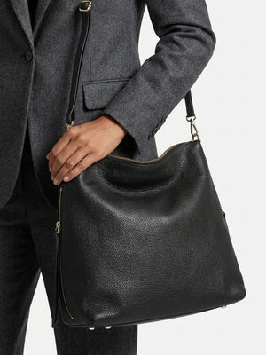 Maya Black Leather Hobo Bag