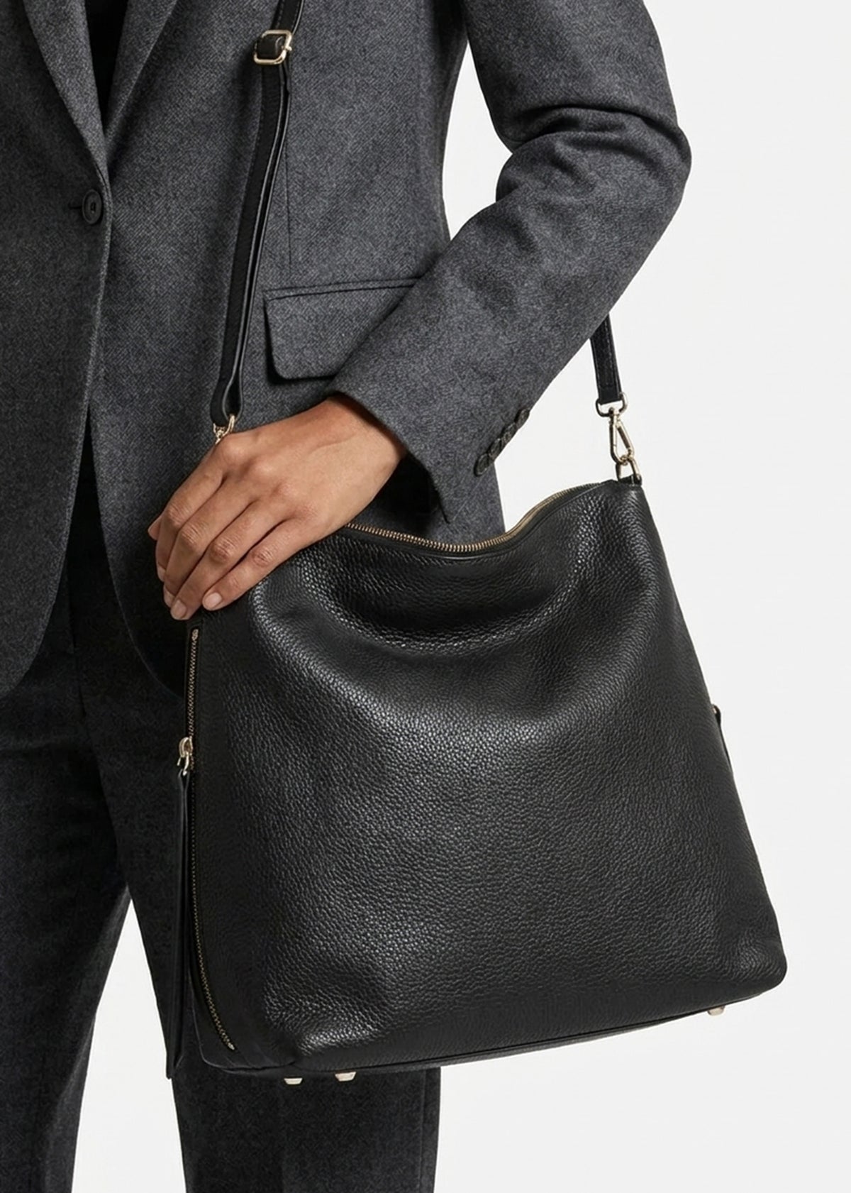 Maya Black Leather Hobo Bag