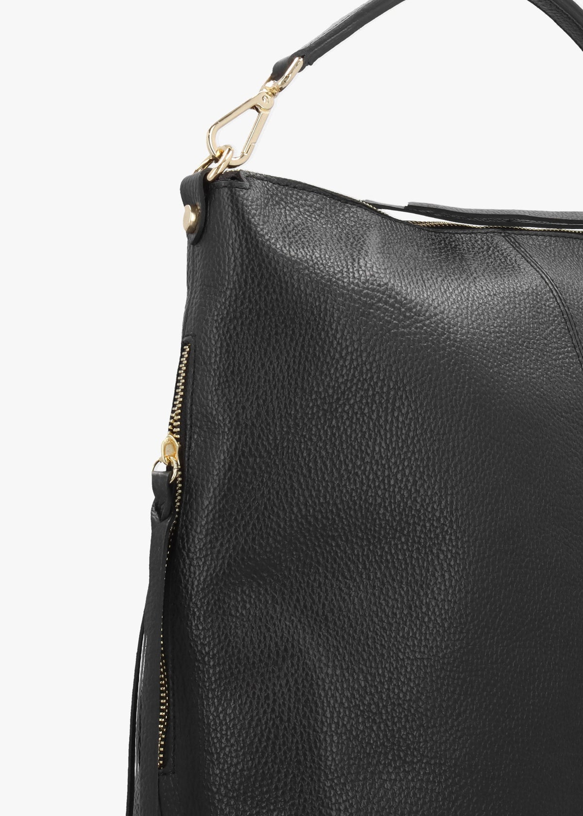 Maya Black Leather Hobo Bag