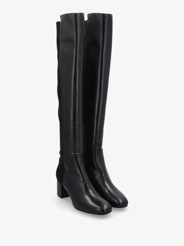 Daniel Mondo Black Leather Block Heel Over Knee Boots