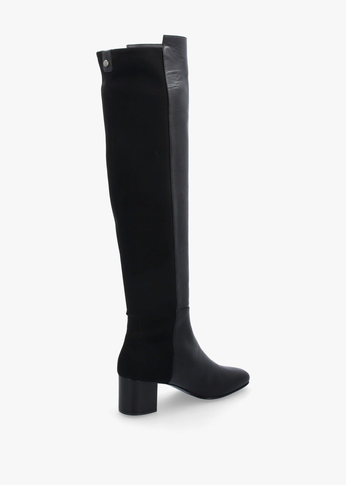 Mondo Black Leather Block Heel Over Knee Boots