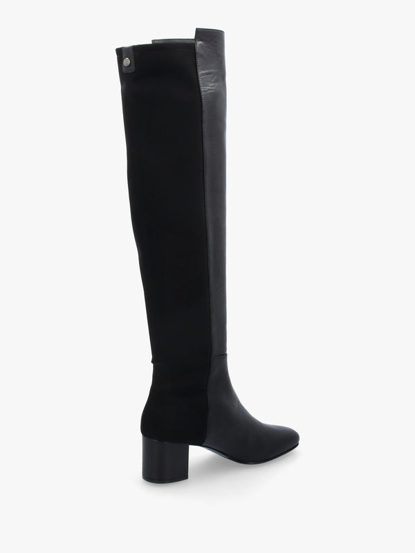 Daniel Mondo Black Leather Block Heel Over Knee Boots