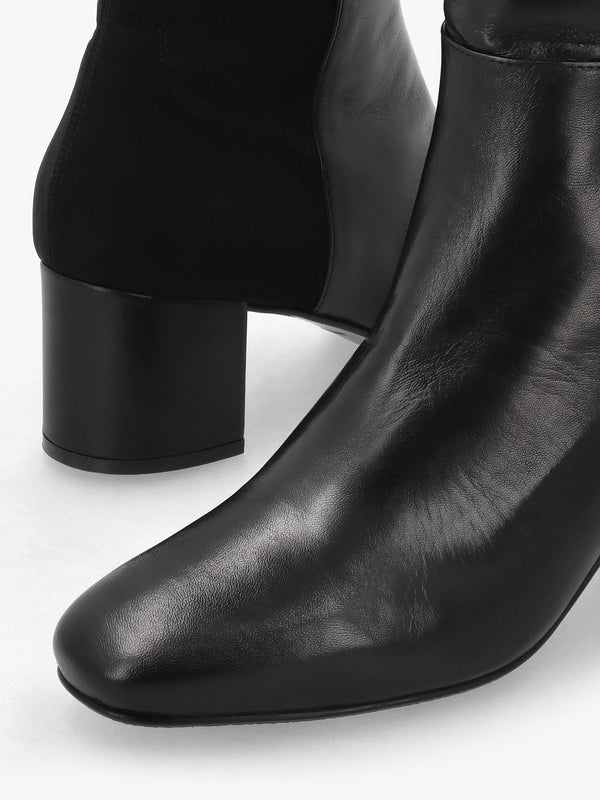 Daniel Mondo Black Leather Block Heel Over Knee Boots