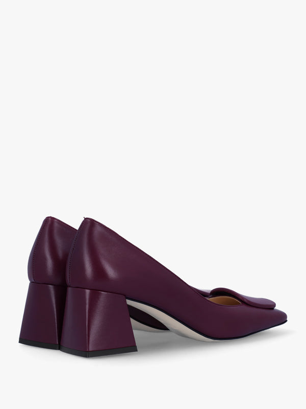 Nessie Burgundy Leather Block Heel Court Shoes