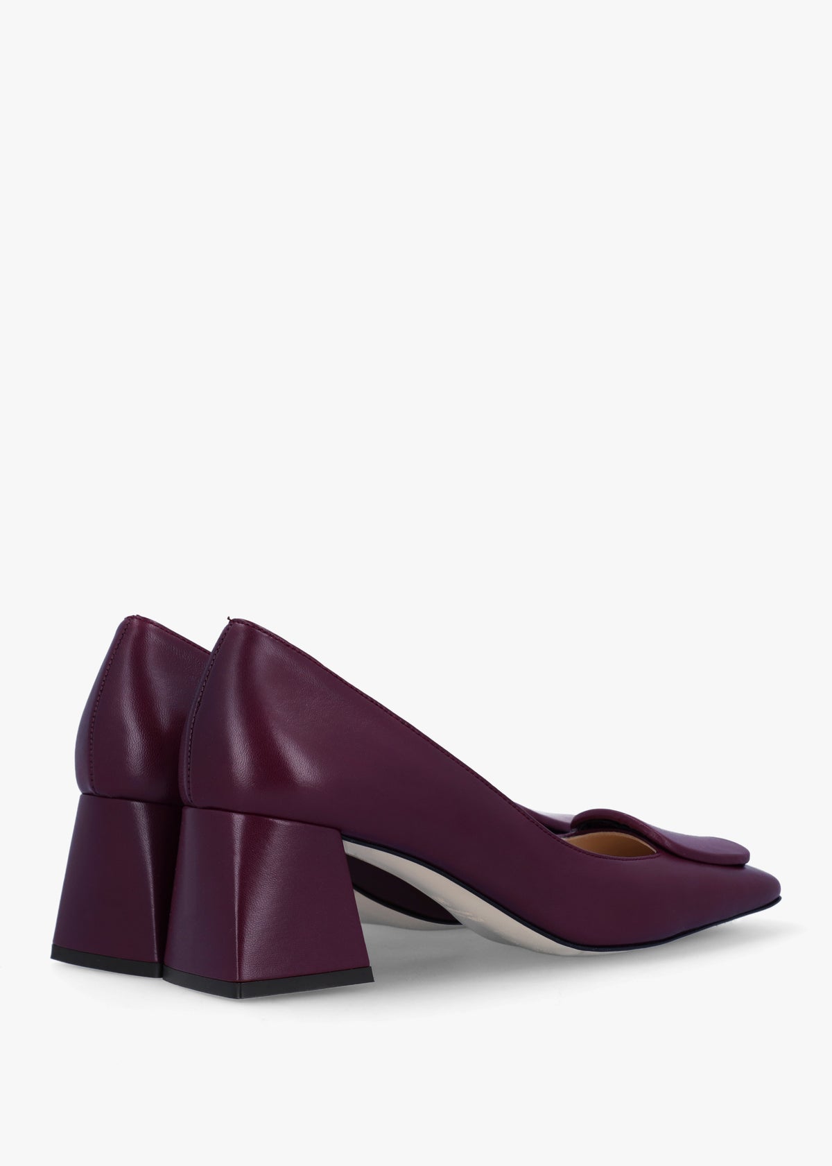 Nessie Burgundy Leather Block Heel Court Shoes