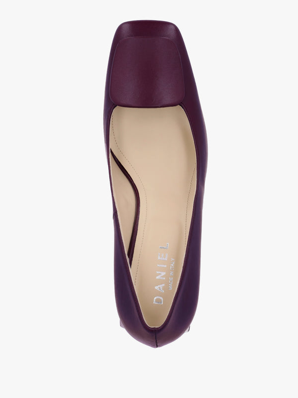 Nessie Burgundy Leather Block Heel Court Shoes