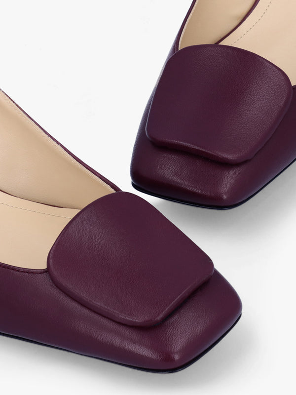 Nessie Burgundy Leather Block Heel Court Shoes
