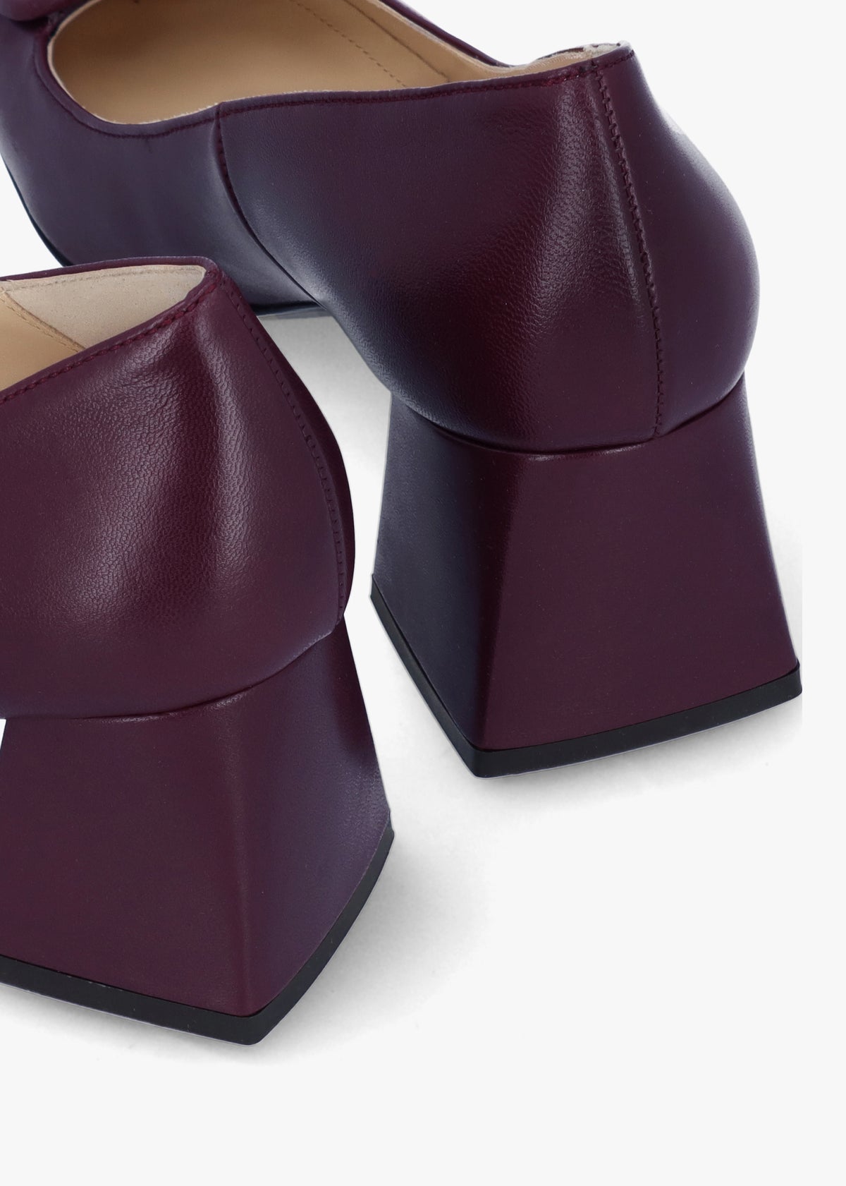Nessie Burgundy Leather Block Heel Court Shoes