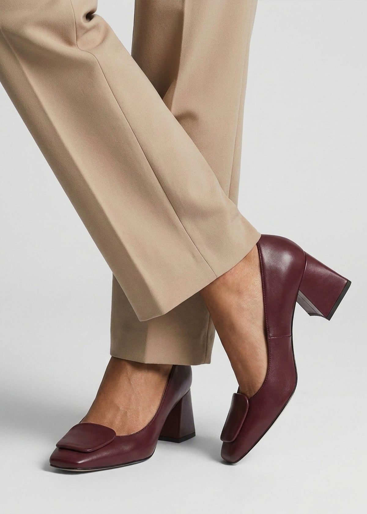 Daniel Nessie Burgundy Leather Block Heel Court Shoes