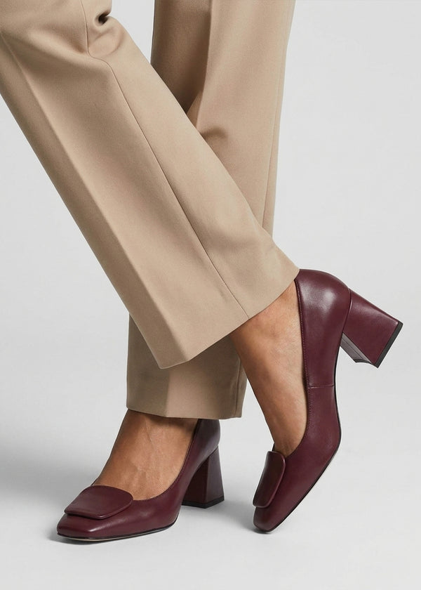 Daniel Nessie Burgundy Leather Block Heel Court Shoes