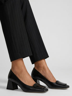 Daniel Nessie Black Patent Leather Block Heel Court Shoes