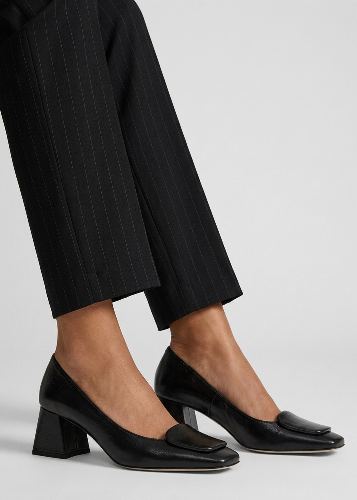 Daniel Nessie Black Patent Leather Block Heel Court Shoes