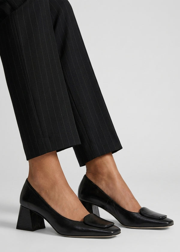 Daniel Nessie Black Patent Leather Block Heel Court Shoes
