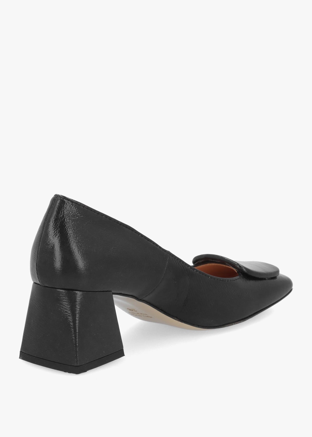 Daniel Nessie Black Patent Leather Block Heel Court Shoes