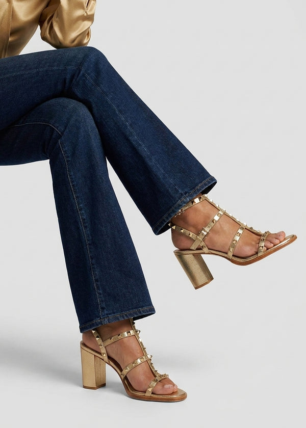 Daniel Pitter Gold Leather Studded Block Heeled Sandals