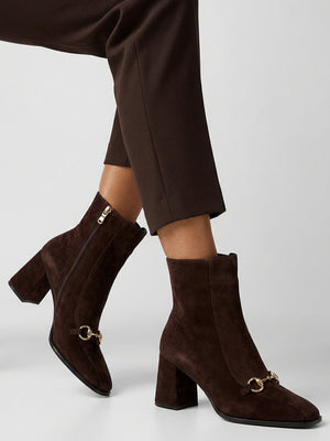 Daniel Prim Brown Suede Snaffle Block Heel Ankle Boots